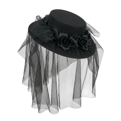 Black - Front - Smiffys Womens-Ladies Gothic Funeral Hat