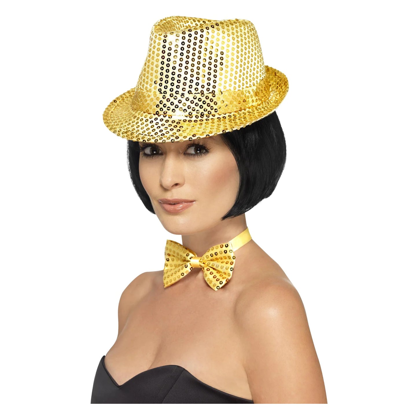 Gold - Front - Smiffys Trilby Sequin Hat