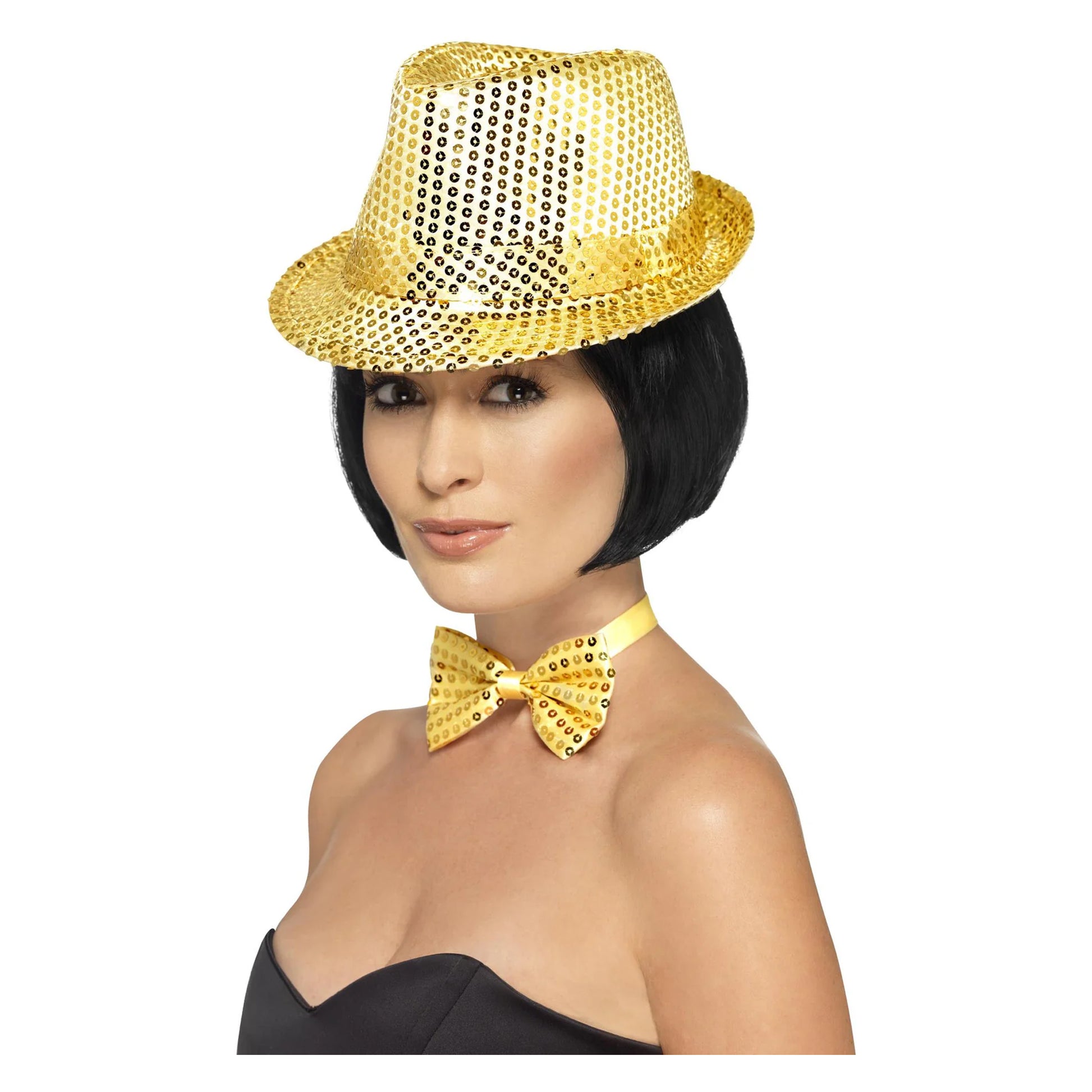 Gold - Front - Smiffys Trilby Sequin Hat
