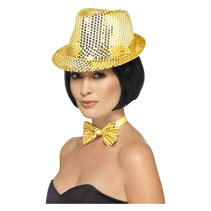 Gold - Front - Smiffys Trilby Sequin Hat
