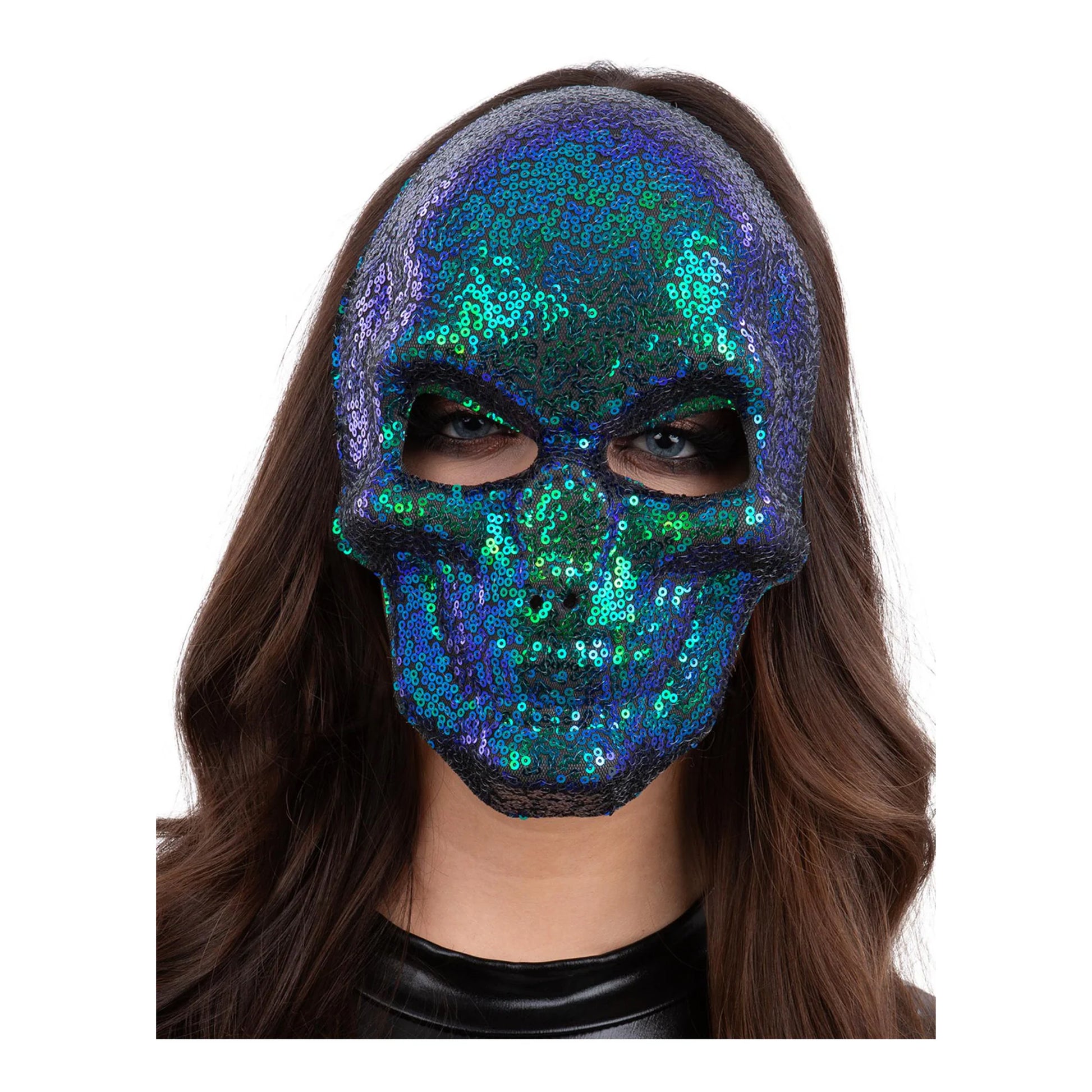 Green - Front - Smiffys Two Tone Sequin Mask