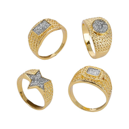 Gold - Front - Smiffys Mens Bling 90s Ring Set (Pack of 4)