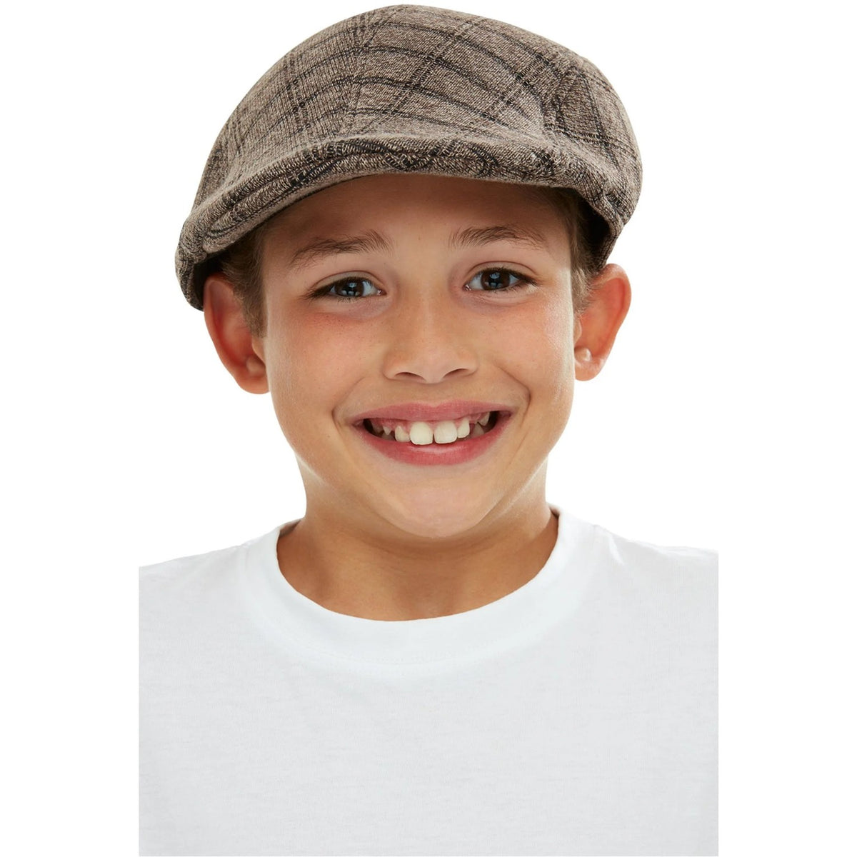 Brown-Black - Back - Smiffys Childrens-Kids Plaid Flat Cap