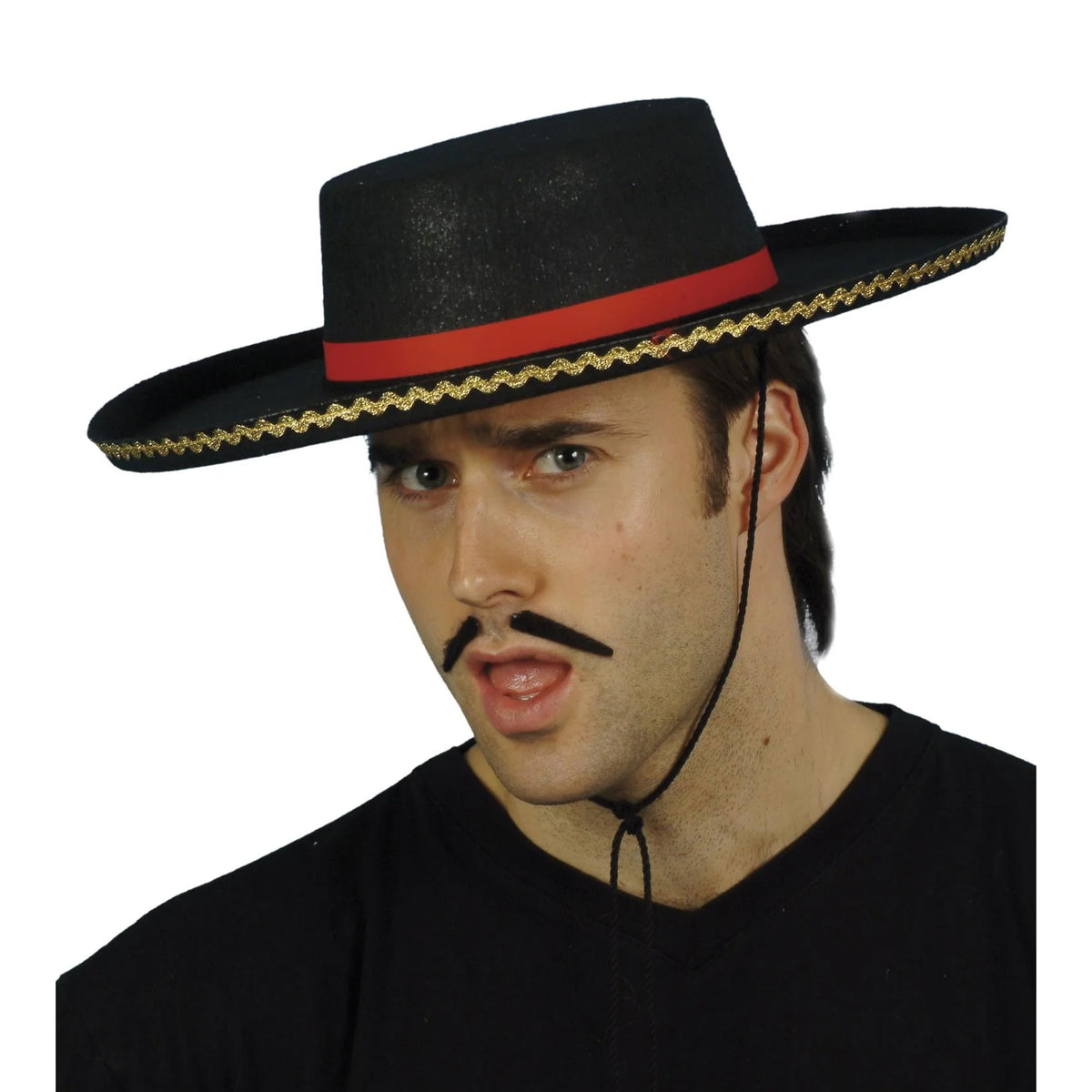 Black - Side - Smiffys Plain Metallic Elastic Strap Hat