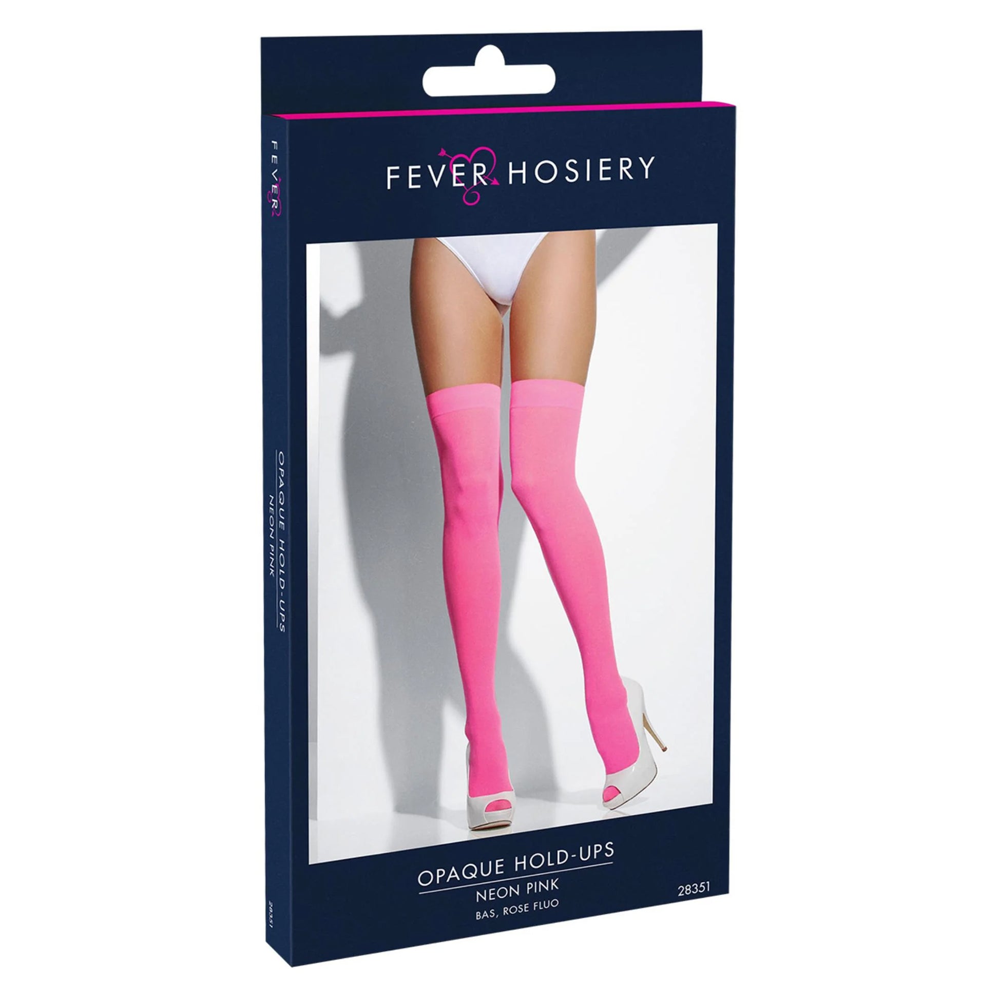 Neon Pink - Side - Fever Womens-Ladies Plain Opaque Hold Up Stockings