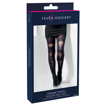 Black - Back - Fever Womens-Ladies Distressed Opaque Tights