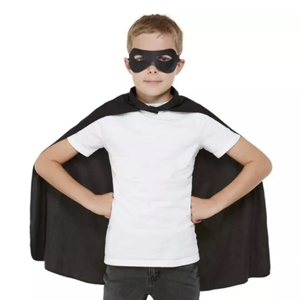 Black - Front - Smiffys Childrens-Kids Superhero Mask & Cape Set