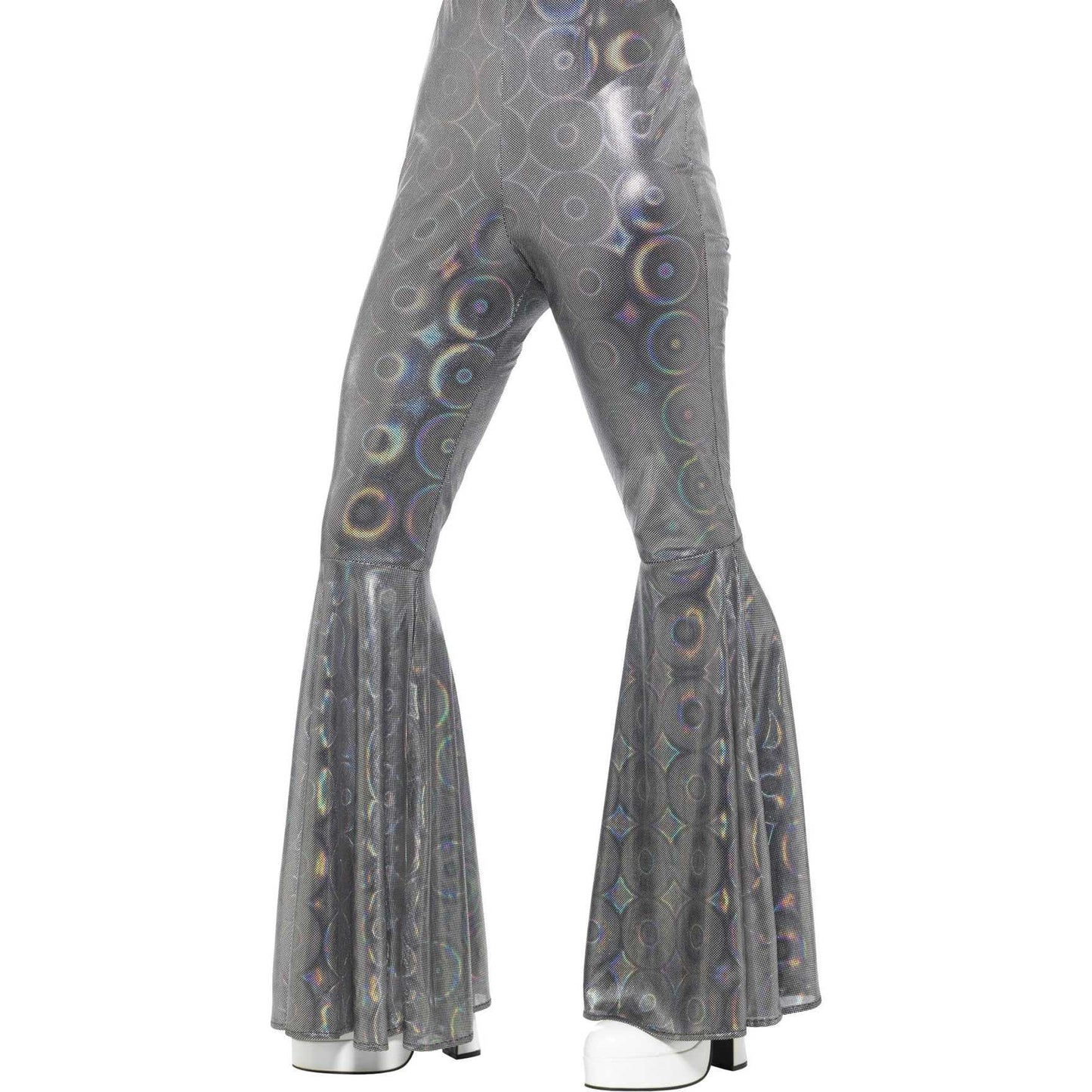 Silver - Back - Smiffys Womens-Ladies 70s Disco Iridescent Flared Trousers