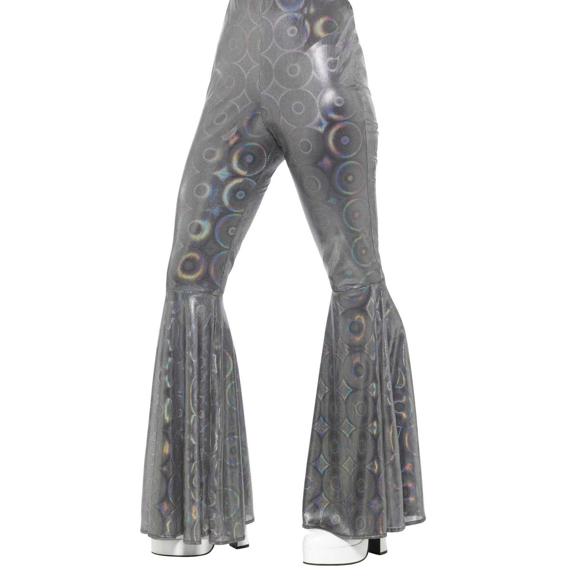 Silver - Back - Smiffys Womens-Ladies 70s Disco Iridescent Flared Trousers