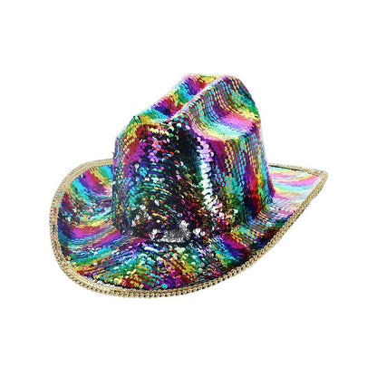 Multicoloured - Back - Fever Unisex Adult Deluxe Rainbow Sequins Cowboy Hat