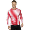 Red-White - Back - Smiffys Unisex Adult Striped Long-Sleeved T-Shirt