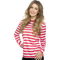 Red-White - Side - Smiffys Unisex Adult Striped Long-Sleeved T-Shirt