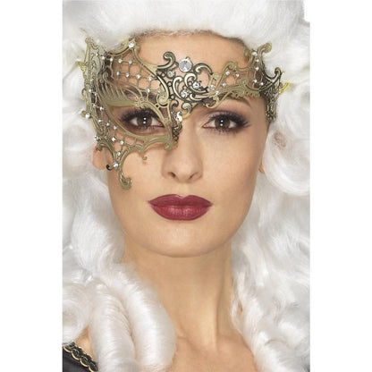 Gold - Back - Smiffys Womens-Ladies Deluxe Filigree Metal Half Eye Mask