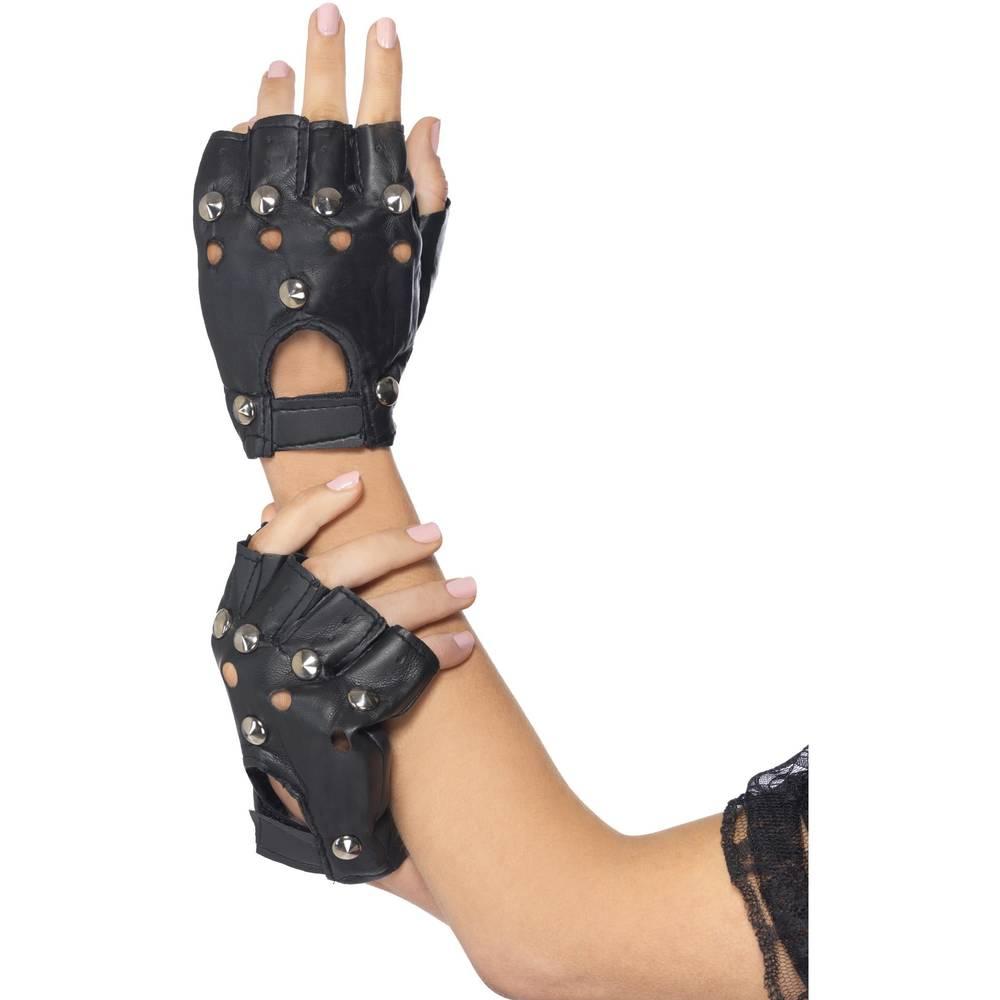 Black - Back - Smiffys Unisex Adult Fingerless Punk Gloves