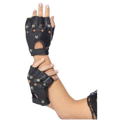Black - Front - Smiffys Unisex Adult Fingerless Punk Gloves