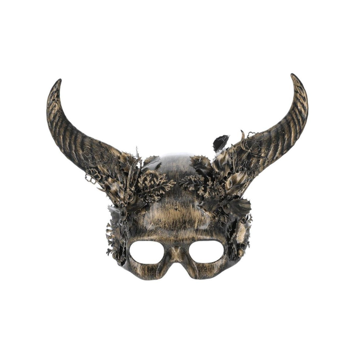 Gold - Front - Smiffys Unisex Adult Deluxe Horns Masquerade Eye Mask