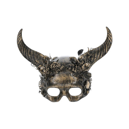 Gold - Front - Smiffys Unisex Adult Deluxe Horns Masquerade Eye Mask