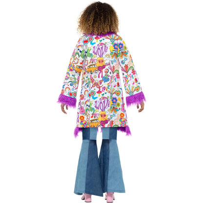 Multicoloured - Side - Smiffys Womens-Ladies 60s Groovy Hippie Coat