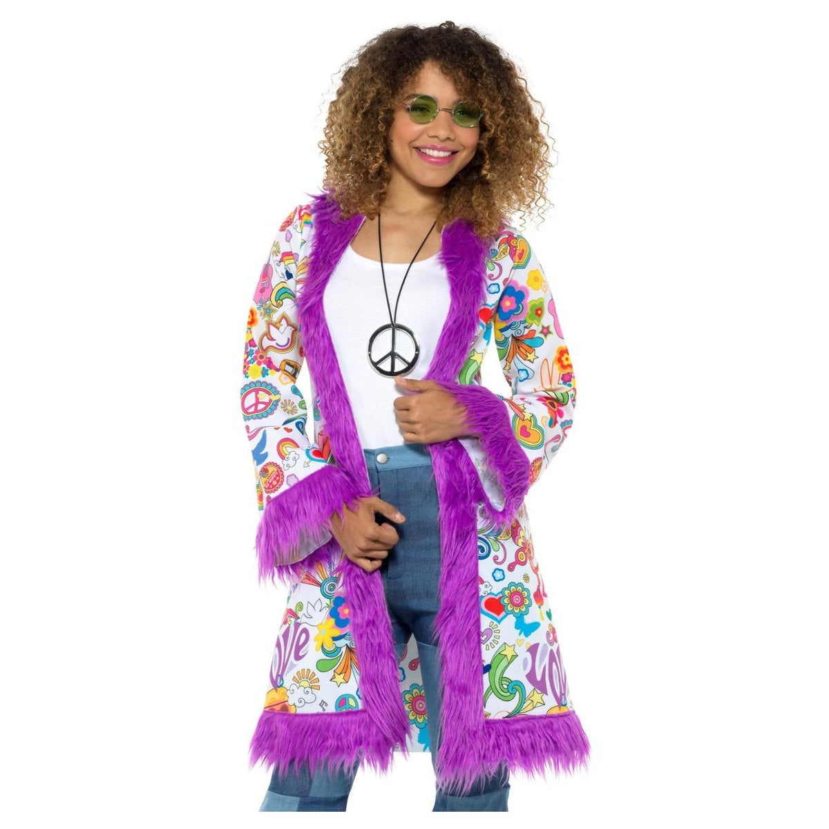 Multicoloured - Front - Smiffys Womens-Ladies 60s Groovy Hippie Coat