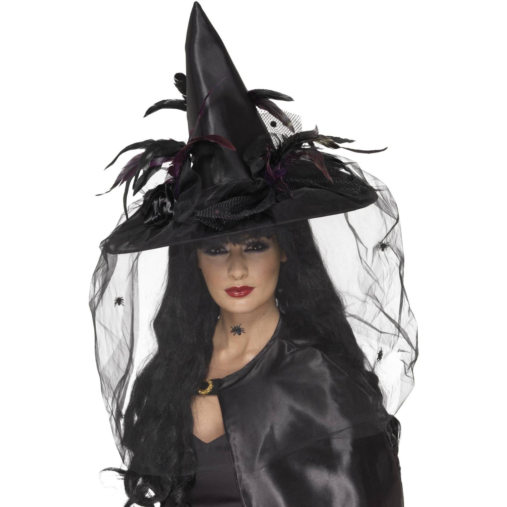 Black - Back - Smiffys Womens-Ladies Witches Hat Costume Prop
