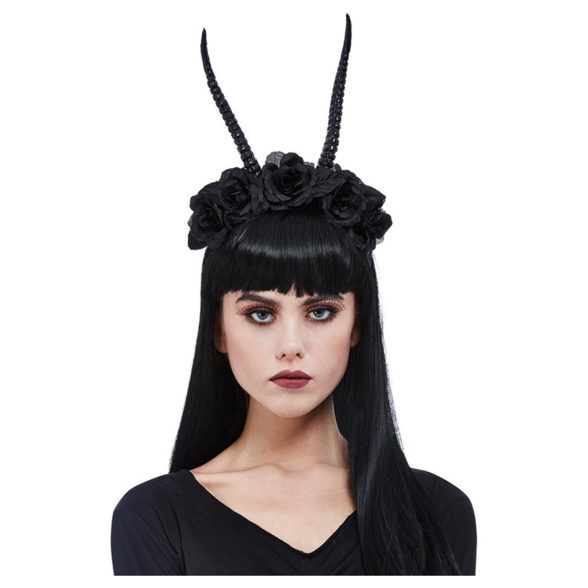Black - Front - Smiffys Demon Horns Flower Headband
