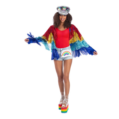 Multicoloured - Back - Fever Womens-Ladies Tinsel Festival Costume Jacket