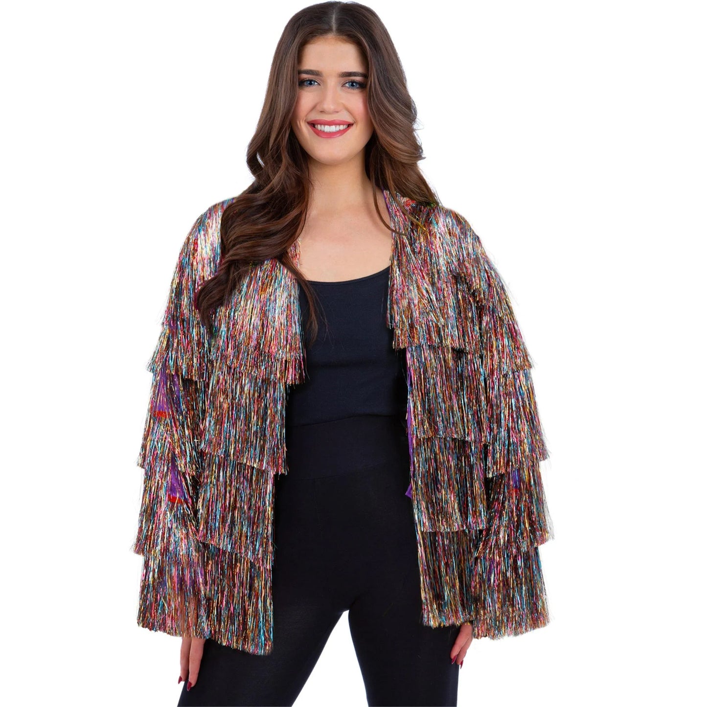 Rainbow Dream - Front - Fever Womens-Ladies Tinsel Festival Costume Jacket