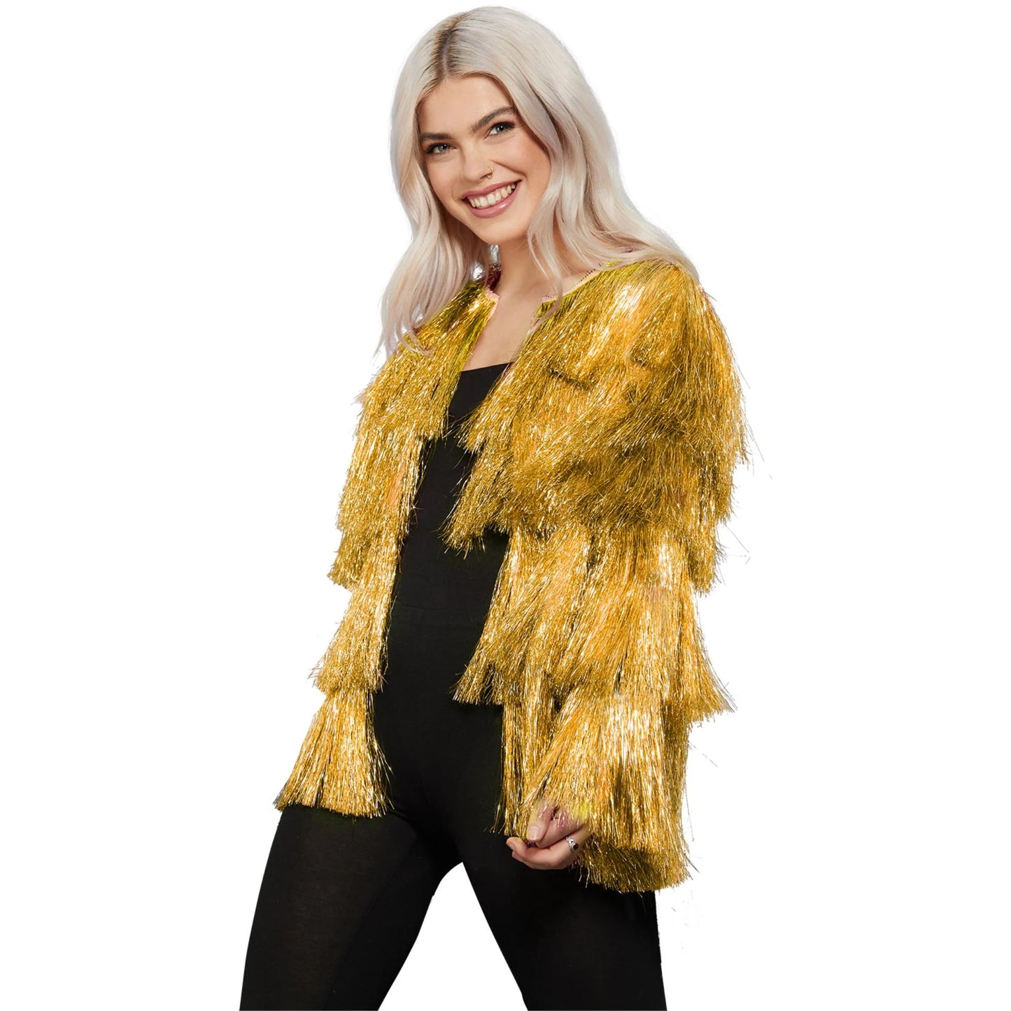 Gold - Front - Fever Womens-Ladies Tinsel Festival Costume Jacket