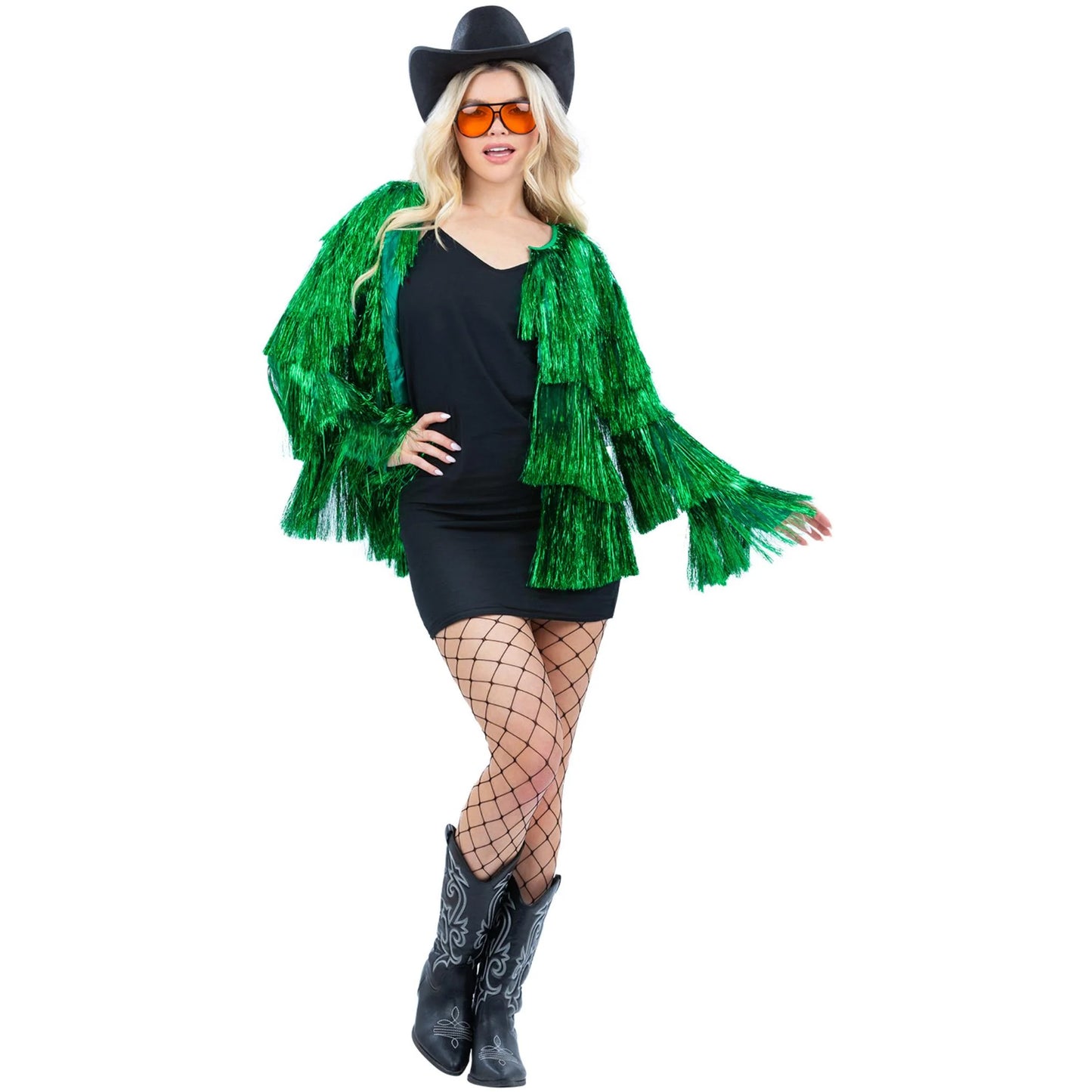 Green - Front - Fever Womens-Ladies Tinsel Festival Costume Jacket