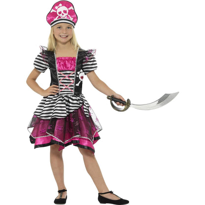 Black-Pink - Back - Smiffys Girls Perfect Pirate Costume Set