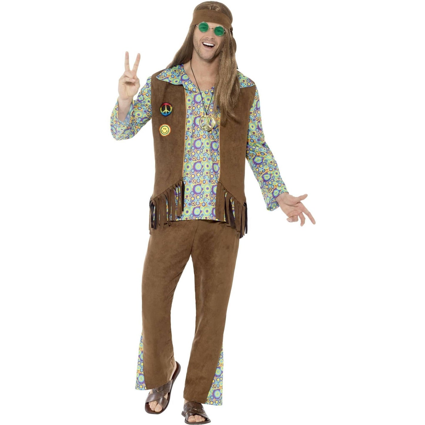 Brown-Green-Purple - Back - Smiffys Mens 60s Hippie Costume Set