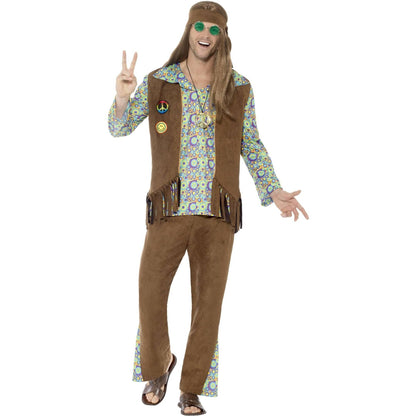 Brown-Green-Purple - Back - Smiffys Mens 60s Hippie Costume Set