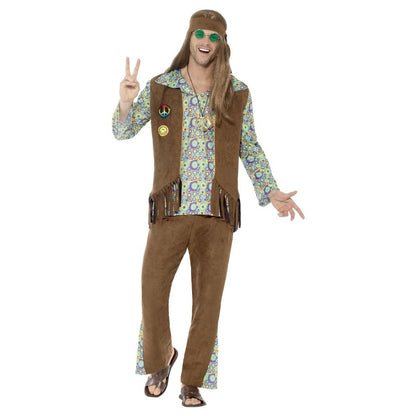 Brown-Green-Purple - Front - Smiffys Mens 60s Hippie Costume Set