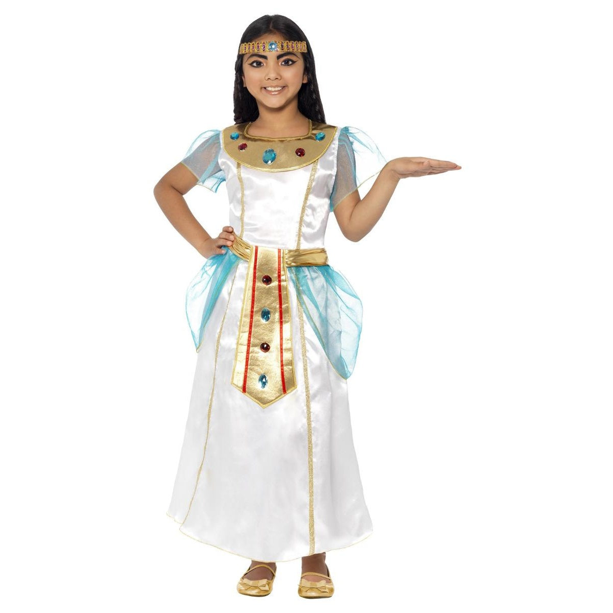 White - Front - Smiffys Girls Deluxe Cleopatra Costume Dress