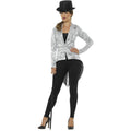 Silver - Pack Shot - Smiffys Womens-Ladies Sequins Costume Tailcoat