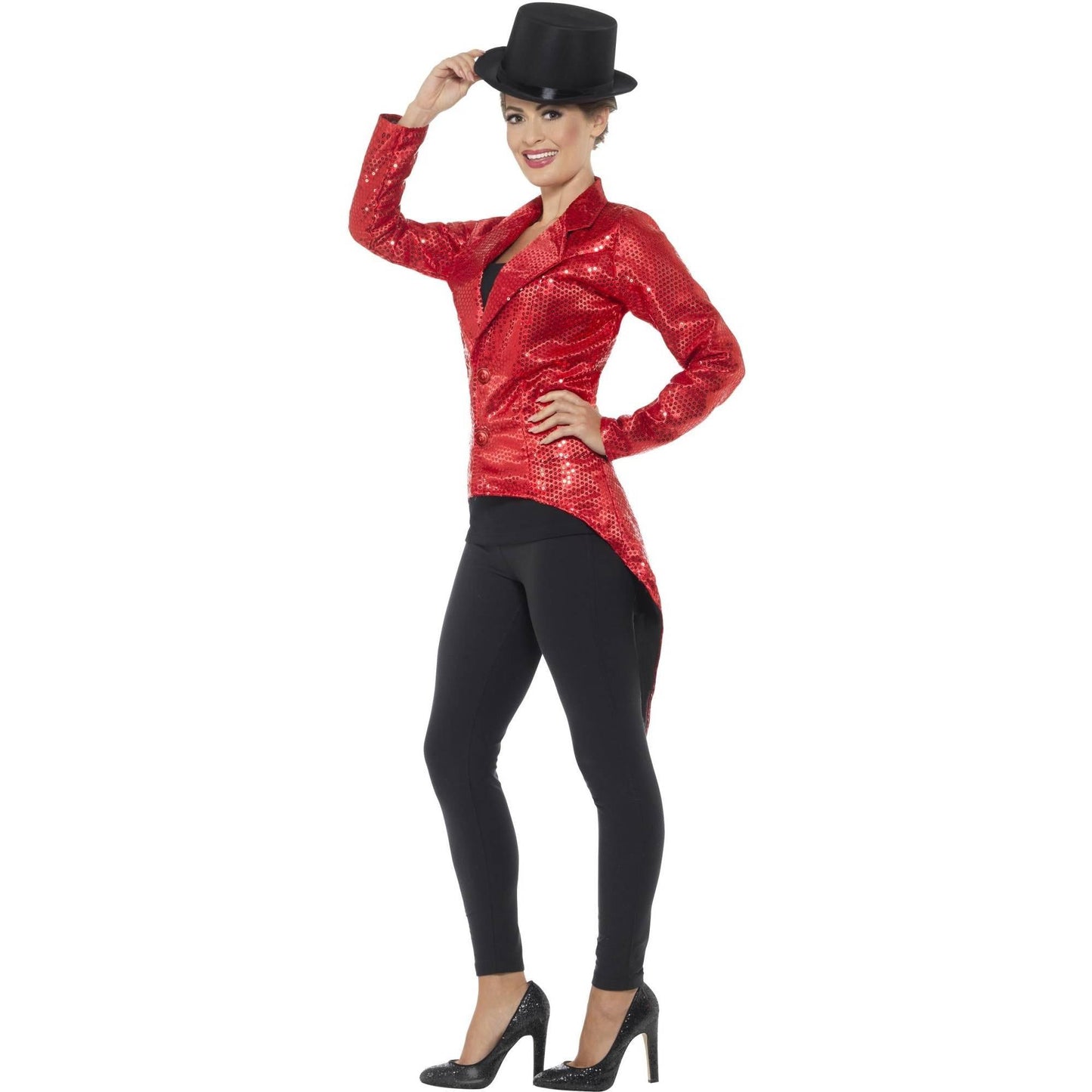 Red - Side - Smiffys Womens-Ladies Sequins Costume Tailcoat