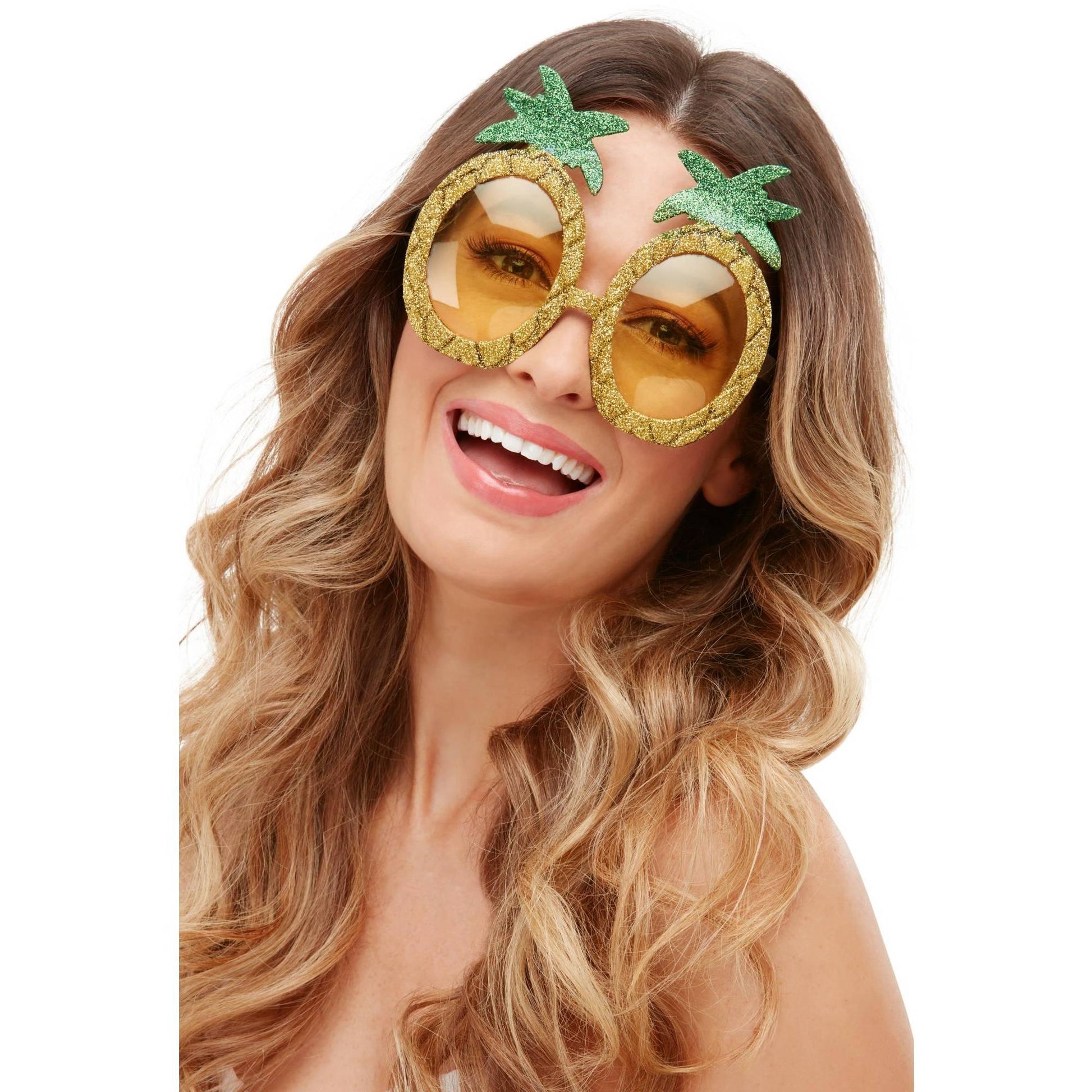 Yellow-Green - Back - Smiffys Unisex Adult Tropical Glitter Pineapple Glasses