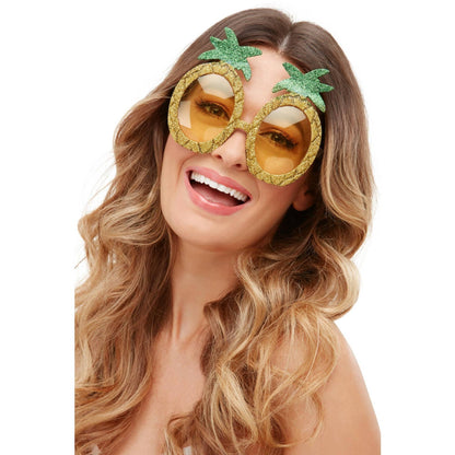 Yellow-Green - Back - Smiffys Unisex Adult Tropical Glitter Pineapple Glasses