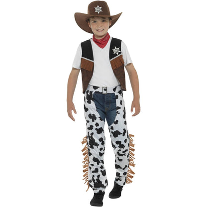 Brown-Black-White - Back - Smiffys Childrens-Kids Texan Cowboy Costume
