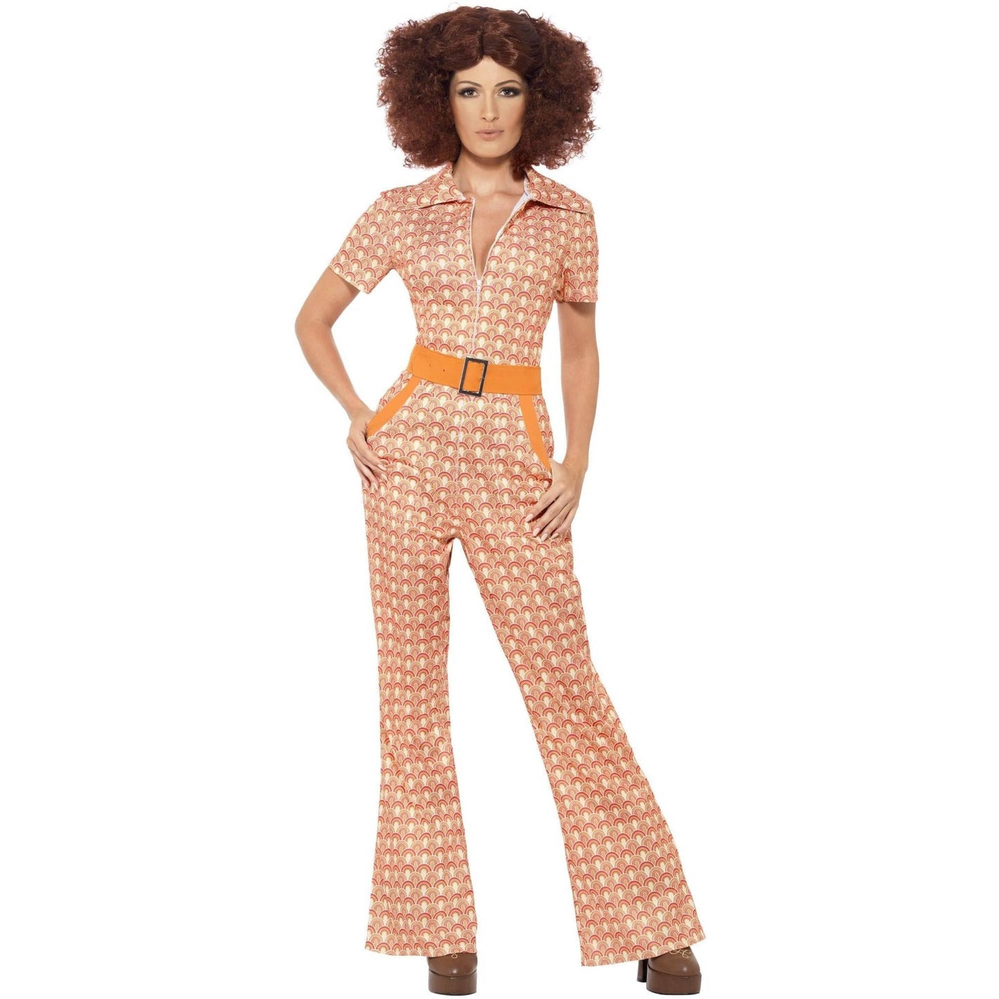 Orange - Back - Smiffys Womens-Ladies Authentic 70s Chic Costume