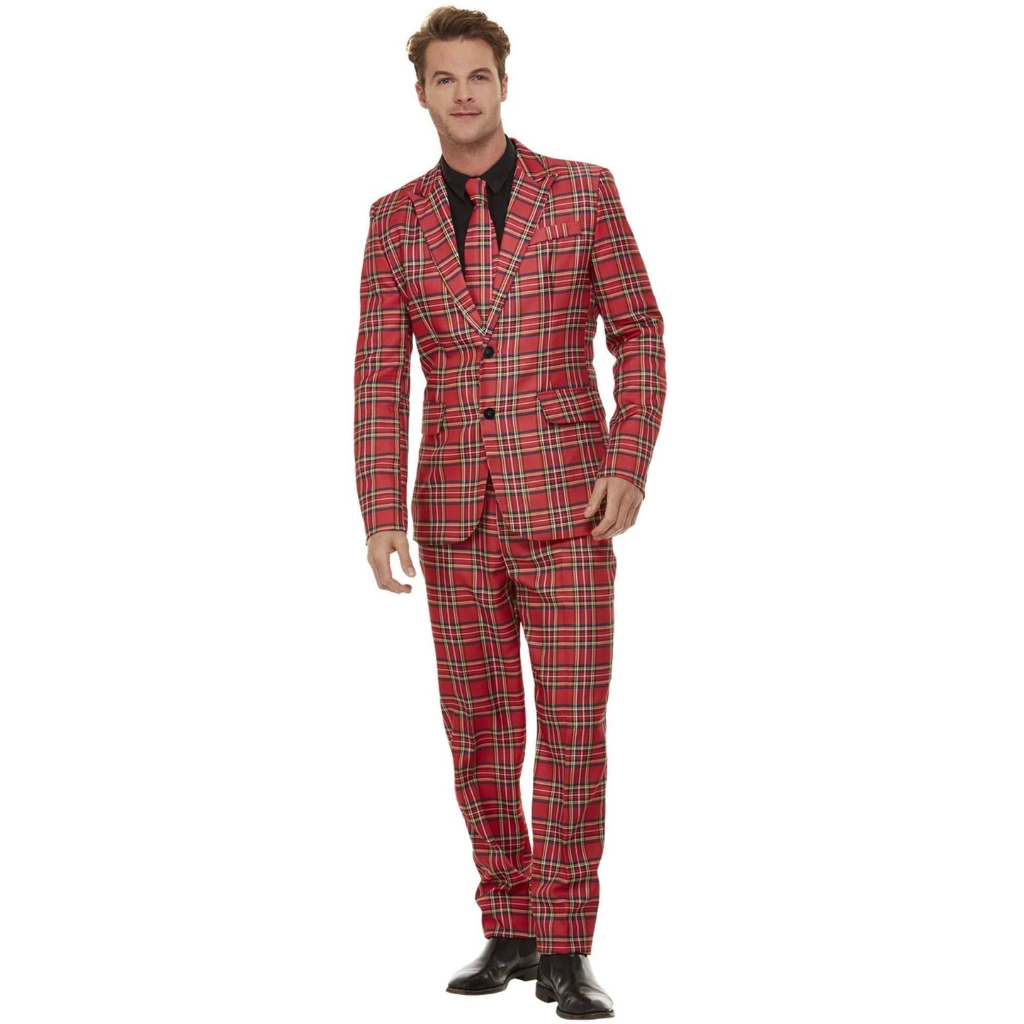 Red - Back - Smiffys Mens Tartan Costume Suit Set