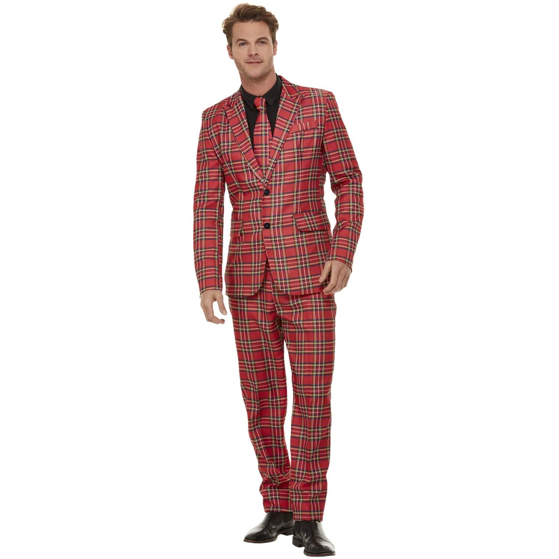 Red - Back - Smiffys Mens Tartan Costume Suit Set