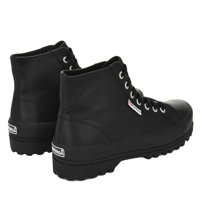 Black - Back - Superga Womens-Ladies 2341 Alpina Nappa Leather High Tops