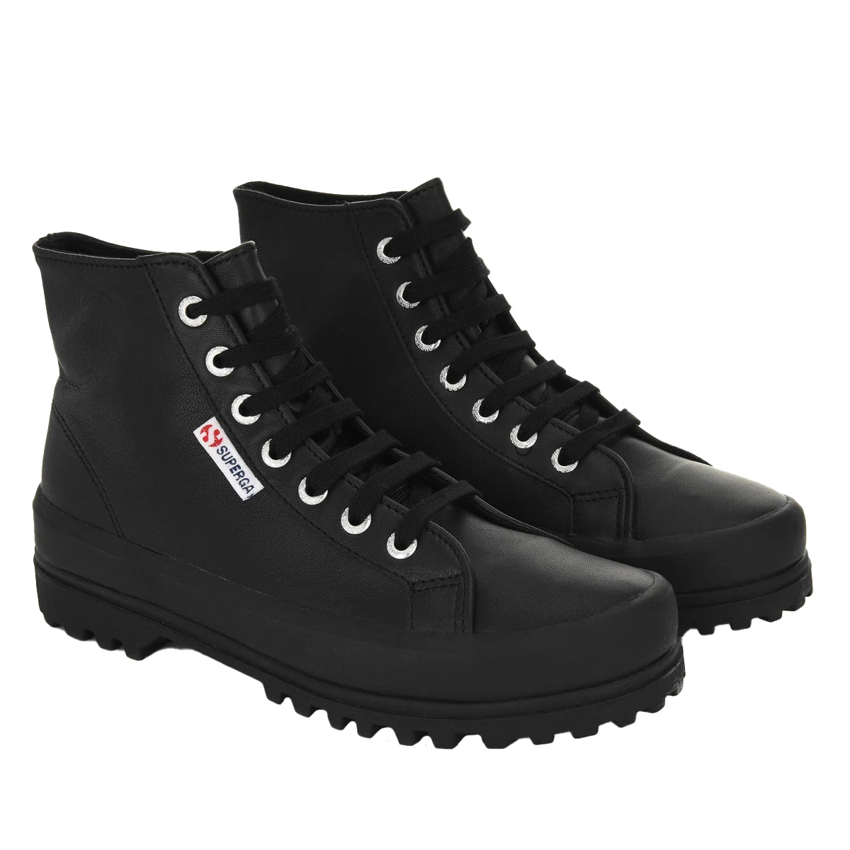 Black - Front - Superga Womens-Ladies 2341 Alpina Nappa Leather High Tops
