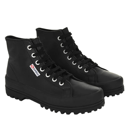Black - Front - Superga Womens-Ladies 2341 Alpina Nappa Leather High Tops