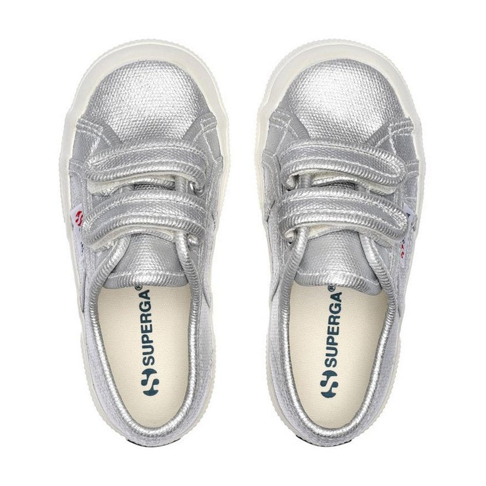 Matt Silver Grey-Avorio - Lifestyle - Superga Childrens-Kids 2750 Metallic Touch Fastening Canvas