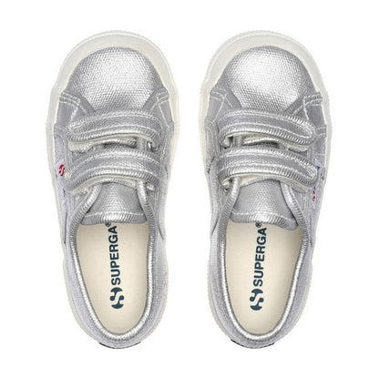 Matt Silver Grey-Avorio - Lifestyle - Superga Childrens-Kids 2750 Metallic Touch Fastening Canvas