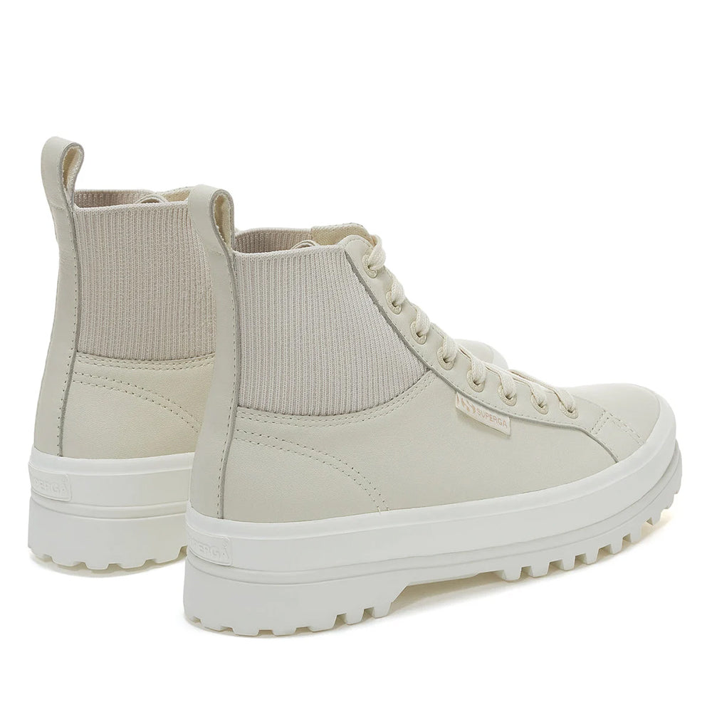 Light Beige Eggshell-Avorio - Back - Superga Womens-Ladies 2644 Alpina Knitted Nappa Leather High Tops