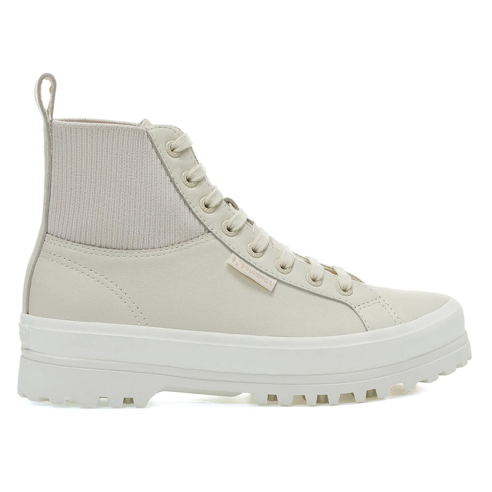 Light Beige Eggshell-Avorio - Side - Superga Womens-Ladies 2644 Alpina Knitted Nappa Leather High Tops