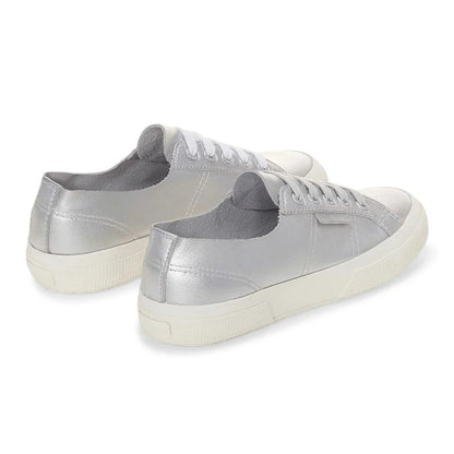 Grey Silver-Avorio - Back - Superga Womens-Ladies 2750 Nappa Leather Trainers
